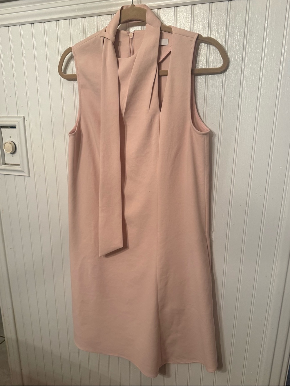 Tibi Chalky Drape Pleat Neck Shift Dress 4 Blush Pink